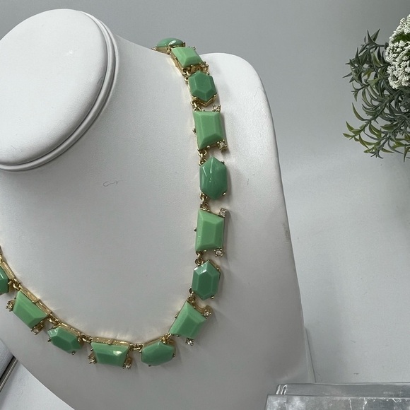 J. Crew Necklace Green Clear Rhinestone Gold Tone Statement Necklace‎ - Picture 13 of 14